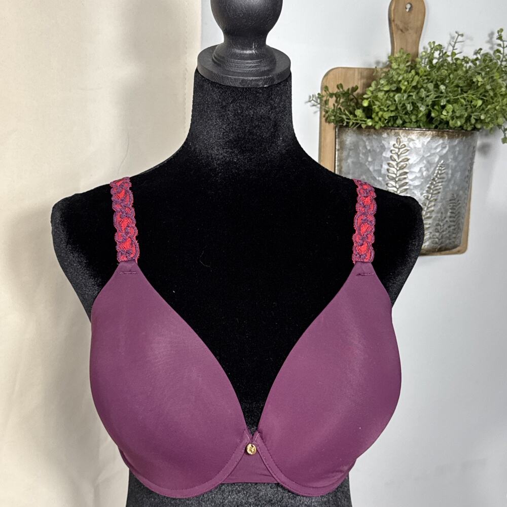 Natori Bra 36DD Purple Plum Molded Underwire Floral Lace Strap Padded